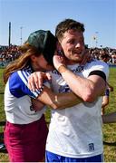 17 July 2021; Conor McManus of Monaghan celebrates with his sister Cathy McManus, left, after his side's victory in the Ulster GAA Football Senior Championship Semi-Final match between Armagh and Monaghan at Páirc Esler in Newry, Down. Photo by Sam Barnes/Sportsfile