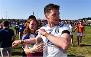 17 July 2021; Conor McManus of Monaghan celebrates with his sister Cathy McManus, left, after his side's victory in the Ulster GAA Football Senior Championship Semi-Final match between Armagh and Monaghan at Páirc Esler in Newry, Down. Photo by Sam Barnes/Sportsfile