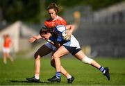 17 July 2021; Neasa Byrd of Cavan in action against Caroline O Hanlon of Armagh during the TG4 All-Ireland Senior Ladies Football Championship Group 2 Round 2 match between Armagh and Cavan at St Tiernach's Park in Monaghan. Photo by Ben McShane/Sportsfile