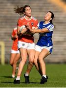 17 July 2021; Caroline O Hanlon of Armagh in action against Sinead McKenna of Cavan during the TG4 All-Ireland Senior Ladies Football Championship Group 2 Round 2 match between Armagh and Cavan at St Tiernach's Park in Monaghan. Photo by Ben McShane/Sportsfile