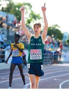 17 July 2021; Nicholas Griggs of Ireland celebrates after winning gold in the final of the men's 3000m during day three of the European Athletics U20 Championships at the Kadriorg Stadium in Tallinn, Estonia. Photo by Marko Mumm/Sportsfile