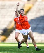17 July 2021; Alexandra Clarke of Armagh celebrates after her side's third goal, scored by team-mate Kelly Mallon, during the TG4 All-Ireland Senior Ladies Football Championship Group 2 Round 2 match between Armagh and Cavan at St Tiernach's Park in Monaghan. Photo by Ben McShane/Sportsfile