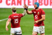 17 July 2021; Stuart Hogg, left, congratulates Tadhg Beirne of The British & Irish Lions after he scores a try, later to be disallowed for a forward pass during the British and Irish Lions Tour match between DHL Stormers and The British & Irish Lions at Cape Town Stadium in Cape Town, South Africa. Photo by Ashley Vlotman/Sportsfile
