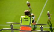 17 July 2021; A steward watches on during the Joe McDonagh Cup Final match between Westmeath and Kerry at Croke Park in Dublin. Photo by Stephen McCarthy/Sportsfile