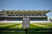 18 July 2021; A sign illustrating when teams can walk the pitch before the Leinster GAA Senior Football Championship Semi-Final match between Dublin and Meath at Croke Park in Dublin. Photo by Eóin Noonan/Sportsfile