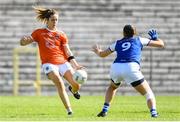 17 July 2021; Caroline O Hanlon of Armagh and Neasa Byrd of Cavan during the TG4 All-Ireland Senior Ladies Football Championship Group 2 Round 2 match between Armagh and Cavan at St Tiernach's Park in Monaghan. Photo by Ben McShane/Sportsfile