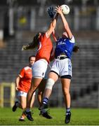 17 July 2021; Kelly Mallon of Armagh in action against Neasa Byrd of Cavan during the TG4 All-Ireland Senior Ladies Football Championship Group 2 Round 2 match between Armagh and Cavan at St Tiernach's Park in Monaghan. Photo by Ben McShane/Sportsfile