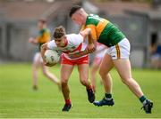 18 July 2021; Patrick McGurk of Derry in action against Darragh O'Sullivan of Kerry during the 2020 Electric Ireland GAA Football All-Ireland Minor Championship Final match between Derry and Kerry at Bord Na Mona O’Connor Park in Tullamore. Photo by Matt Browne/Sportsfile