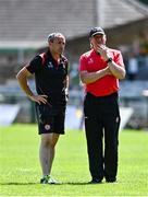 18 July 2021; Tyrone joint-managers Feargal Logan, left, and Brian Dooher before the Ulster GAA Football Senior Championship Semi-Final match between Donegal and Tyrone at Brewster Park in Enniskillen, Fermanagh. Photo by Sam Barnes/Sportsfile