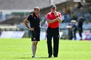 18 July 2021; Tyrone joint-managers Feargal Logan, left, and Brian Dooher before the Ulster GAA Football Senior Championship Semi-Final match between Donegal and Tyrone at Brewster Park in Enniskillen, Fermanagh. Photo by Sam Barnes/Sportsfile