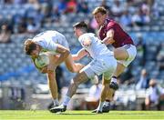 18 July 2021; Kevin Feely of Kildare coming together with team-mate Mick O'Grady resulting in him leaving the pitch due to injury during the Leinster GAA Senior Football Championship Semi-Final match between Kildare and Westmeath at Croke Park in Dublin. Photo by Eóin Noonan/Sportsfile