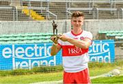 18 July 2021; Mark Doherty of Derry with his player of the match trophy after the 2020 Electric Ireland GAA Football All-Ireland Minor Championship Final match between Derry and Kerry at Bord Na Mona O’Connor Park in Tullamore. Photo by Matt Browne/Sportsfile