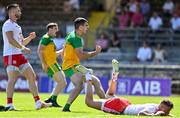 18 July 2021; Caolan McGonigle of Donegal celebrates after scoring his side's first goal during the Ulster GAA Football Senior Championship Semi-Final match between Donegal and Tyrone at Brewster Park in Enniskillen, Fermanagh. Photo by Sam Barnes/Sportsfile