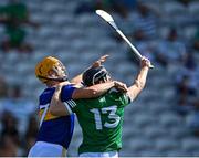 18 July 2021; Graeme Mulcahy of Limerick is marked tightly by Barry Heffernan of Tipperary as they await the ball during the Munster GAA Hurling Senior Championship Final match between Limerick and Tipperary at Páirc Uí Chaoimh in Cork. Photo by Piaras Ó Mídheach/Sportsfile