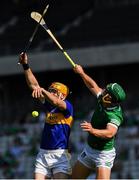 18 July 2021; The sliotar drops between Séamus Callanan of Tipperary and Richie English of Limerick during the Munster GAA Hurling Senior Championship Final match between Limerick and Tipperary at Páirc Uí Chaoimh in Cork. Photo by Ray McManus/Sportsfile