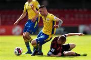 18 July 2021; Shane Elworthy of Longford Town in action against Robbie Mahon of Bohemians during the SSE Airtricity League Premier Division match between Bohemians and Longford Town at Dalymount Park in Dublin. Photo by Michael P Ryan/Sportsfile
