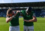 18 July 2021; Seámus Flanagan, left, and Diarmaid Byrnes of Limerick do a 'dab' celebration after the Munster GAA Hurling Senior Championship Final match between Limerick and Tipperary at Páirc Uí Chaoimh in Cork. Photo by Piaras Ó Mídheach/Sportsfile
