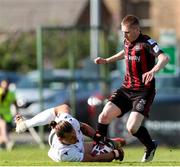 18 July 2021; Lee Steacy of Longford Town in action against Ross Tierney of Bohemians during the SSE Airtricity League Premier Division match between Bohemians and Longford Town at Dalymount Park in Dublin. Photo by Michael P Ryan/Sportsfile