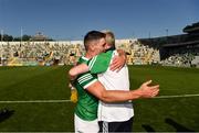 18 July 2021; Seán Finn and Limerick manager John Kiely celebrate after the Munster GAA Hurling Senior Championship Final match between Limerick and Tipperary at Páirc Uí Chaoimh in Cork. Photo by Ray McManus/Sportsfile