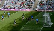 18 July 2021; Dublin goalkeeper Evan Comerford saves a shot on goal by Jordan Morris of Meath during the Leinster GAA Senior Football Championship Semi-Final match between Dublin and Meath at Croke Park in Dublin. Photo by Harry Murphy/Sportsfile