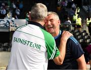18 July 2021; Limerick manager John Kiely and his opposite number Liam Sheedy after the Munster GAA Hurling Senior Championship Final match between Limerick and Tipperary at Páirc Uí Chaoimh in Cork. Photo by Ray McManus/Sportsfile