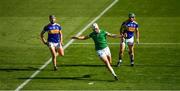 18 July 2021; Kyle Hayes of Limerick celebrates scoring his side's second goal , in the 54th minute, as John O'Dwyer, 12, and Cathal Barrett of Tipperary look on, during the Munster GAA Hurling Senior Championship Final match between Limerick and Tipperary at Páirc Uí Chaoimh in Cork. Photo by Ray McManus/Sportsfile