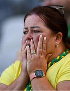 18 July 2021; A Meath supporter looks on during the Leinster GAA Senior Football Championship Semi-Final match between Dublin and Meath at Croke Park in Dublin. Photo by Harry Murphy/Sportsfile