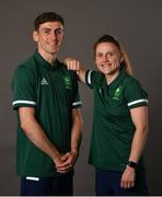 22 June 2021; Brother and sister Aidan, left, and Michaela Walsh during a Tokyo 2020 Team Ireland Announcement for Boxing in the Sport Ireland Institute at the Sport Ireland Campus in Dublin.  Photo by Brendan Moran/Sportsfile