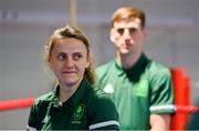 22 June 2021; Sister and brother Michaela Walsh, left, and Aidan Walsh during a Tokyo 2020 Team Ireland Announcement for Boxing in the Sport Ireland Institute at the Sport Ireland Campus in Dublin.  Photo by Brendan Moran/Sportsfile