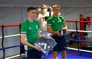 22 June 2021; Brendan Irvine, left, and Kurt Walker during a Tokyo 2020 Team Ireland Announcement for Boxing in the Sport Ireland Institute at the Sport Ireland Campus in Dublin. Photo by Ramsey Cardy/Sportsfile