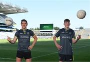 20 July 2021; John West Féile Ambassador and Galway footballer Shane Walsh, left, and Whitehall Colmcille's Ben Cox in attendance at the launch of John West Féile, 2021 at Croke Park in Dublin. The 2021 John West Féile na nGael hurling and camogie events will take place across individual counties on August 21, whilst The Féile na nÓg football events will take place on August 28. Under-15 teams will compete for the opportunity to play at Croke Park and Semple Stadium. Photo by Sam Barnes/Sportsfile