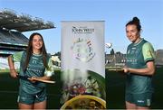 20 July 2021; John West Féile Ambassador and Kilkenny Camogie player Denise Gaule, right, and Whitehall Colmcille's Megan Foster in attendance at the launch of John West Féile, 2021 at Croke Park in Dublin. The 2021 John West Féile na nGael hurling and camogie events will take place across individual counties on August 21, whilst The Féile na nÓg football events will take place on August 28. Under-15 teams will compete for the opportunity to play at Croke Park and Semple Stadium. Photo by Sam Barnes/Sportsfile