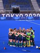 19 July 2021; The Ireland team during a team talk after a friendly match between Ireland and Argentina at the Oi Hockey Stadium ahead of the start of the 2020 Tokyo Summer Olympic Games in Tokyo, Japan. Photo by Brendan Moran/Sportsfile