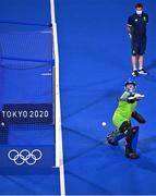19 July 2021; Ireland goalkeeper Liz Murphy, watched by head coach Sean Dancer, during short corner practice after a friendly match between Ireland and Argentina at the Oi Hockey Stadium ahead of the start of the 2020 Tokyo Summer Olympic Games in Tokyo, Japan. Photo by Brendan Moran/Sportsfile