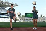 20 July 2021; John West Féile Ambassador and Armagh Footballer Aimee Mackin, right, and Whitehall Colmcille's PJ Tolster in attendance at the launch of John West Féile, 2021 at Croke Park in Dublin. The 2021 John West Féile na nGael hurling and camogie events will take place across individual counties on August 21, whilst The Féile na nÓg football events will take place on August 28. Under-15 teams will compete for the opportunity to play at Croke Park and Semple Stadium. Photo by Sam Barnes/Sportsfile