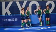 19 July 2021; Ireland players, from left, Katie Mullan, Nicci Daly, Sarah Torrans and Sarah McAuley during short corner practice after a friendly match between Ireland and Argentina at the Oi Hockey Stadium ahead of the start of the 2020 Tokyo Summer Olympic Games in Tokyo, Japan. Photo by Brendan Moran/Sportsfile