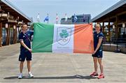20 July 2021; Boxers Kellie Harrington and Brendan Irvine, who have been announced as Team Ireland flagbearers for the Opening Ceremony on Friday, after a media conference at the Olympic Village during the 2020 Tokyo Summer Olympic Games in Tokyo, Japan. Photo by Brendan Moran/Sportsfile