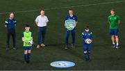 20 July 2021; Pictured, from left, Football For All Chairman Bryan McCarthy, Matthew McCarthy, aged 14, from Carrigdine, Cork South Central TD Michael McGrath, Republic of Ireland Under-21 Manager Jim Crawford, David Wall, aged 15, from Wilton, and FAI Football For All Development Officer for Munster Nick Harrison during Football For All INTERsport Elverys Summer Soccer School at Carrigaline United AFC, Carrigaline in Cork. Photo by Harry Murphy/Sportsfile