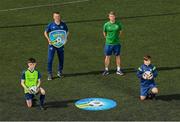 20 July 2021; Pictured, from left, Matthew McCarthy, aged 14, from Carrigdine, Republic of Ireland Under-21 Manager Jim Crawford, FAI Football For All Development Officer for Munster Nick Harrison and David Wall, aged 15, from Wilton, during Football For All INTERsport Elverys Summer Soccer School at Carrigaline United AFC, Carrigaline in Cork. Photo by Harry Murphy/Sportsfile
