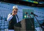20 July 2021; Shaykh Dr Umar Al-Qadri from Blanchardstown mosque, who led the Eid prayers, during the celebration of Eid Al-Adha at Croke Park in Dublin. Photo by Ray McManus/Sportsfile