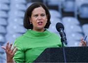 20 July 2021; The Leader of the Opposition in Dáil Éireann Mary Lou McDonald TD speaking at the celebration of Eid Al-Adha at Croke Park in Dublin. Photo by Ray McManus/Sportsfile