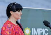 20 July 2021; Rose Marie Maughan, a human rights activist and Accommodation Policy Officer with the Irish Traveller Movement, speaking during the celebration of Eid Al-Adha at Croke Park in Dublin. Photo by Ray McManus/Sportsfile