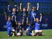 20 July 2021; Participants, back row, left to right, Patrick Keane, Billy Kavanagh, Ben Murphy, front row, left to right, Lochlann O'Herlihy, Luke Jackson, Ben McLoughlin, and Sofia McLoughlin, at the Bank of Ireland Leinster Rugby Summer Camp at Energia Park in Dublin. Photo by Daire Brennan/Sportsfile