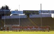 20 July 2021; Cork players stand for Amhrán na bhFiann before the Munster GAA Hurling U20 Championship semi-final match between Tipperary and Cork at Semple Stadium in Thurles, Tipperary. Photo by Ben McShane/Sportsfile
