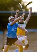 20 July 2021; Conor Hardiman of Offaly in action against Pádhraic Linehan of Dublin during the Leinster GAA Hurling U20 Championship semi-final match between Dublin and Offaly at Parnell Park in Dublin. Photo by Daire Brennan/Sportsfile