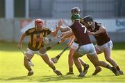 20 July 2021; Jack Morrissey of Kilkenny in action against Evan Duggan of Galway during the Leinster GAA Hurling U20 Championship semi-final match between Kilkenny and Galway at Bord Na Mona O'Connor Park in Tullamore, Offaly. Photo by David Fitzgerald/Sportsfile