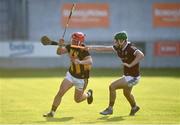 20 July 2021; Jack Morrissey of Kilkenny in action against Evan Duggan of Galway during the Leinster GAA Hurling U20 Championship semi-final match between Kilkenny and Galway at Bord Na Mona O'Connor Park in Tullamore, Offaly. Photo by David Fitzgerald/Sportsfile