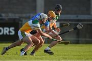 20 July 2021; Liam Dunne of Dublin in action against Dara Maher, left, and Padraic Watkins of Offaly during the Leinster GAA Hurling U20 Championship semi-final match between Dublin and Offaly at Parnell Park in Dublin. Photo by Daire Brennan/Sportsfile