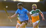 20 July 2021; Séamus Fenton of Dublin in action against Killian Sampson of Offaly during the Leinster GAA Hurling U20 Championship semi-final match between Dublin and Offaly at Parnell Park in Dublin. Photo by Daire Brennan/Sportsfile