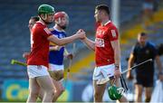20 July 2021; Luke Horgan, right, and Cormac O'Brien of Cork celebrate their victory in the Munster GAA Hurling U20 Championship semi-final match between Tipperary and Cork at Semple Stadium in Thurles, Tipperary. Photo by Ben McShane/Sportsfile
